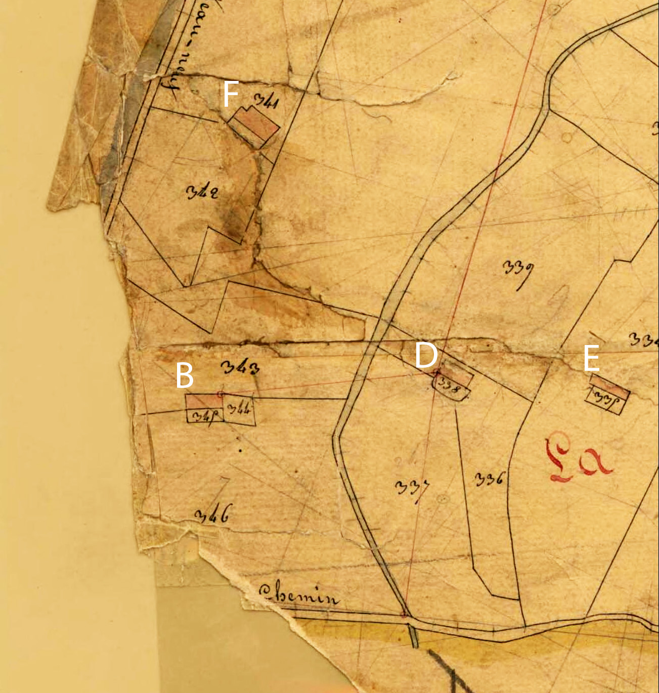 Cadastre 1832 A3 La Sarrée copie annotée